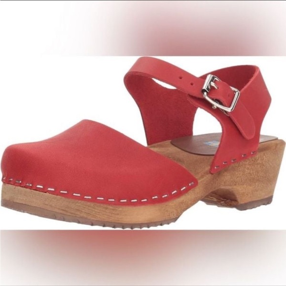 MIA Red Leather Sofia Wooden Clogs - Picture 1 of 5
